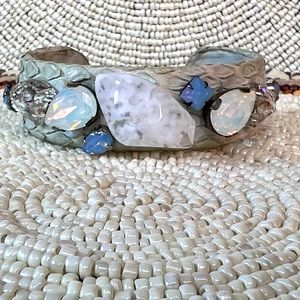 Ted Rossi Grey/White Snakeskin Crystal Cuff Bracelet